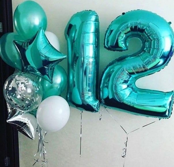 Number Balloons - 40 Inch Blue-Green Birthday Decorations for 1st, 11th, and 21st Celebrations