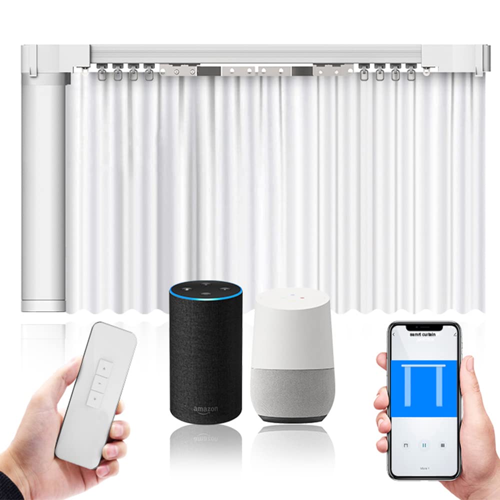 Electric Smart Curtains System, Automatic Curtain Opener, Motorized Curtains Rod with Remote, Compatible with Alexa/Google Home/Tuya App (Up to 86 inches)
