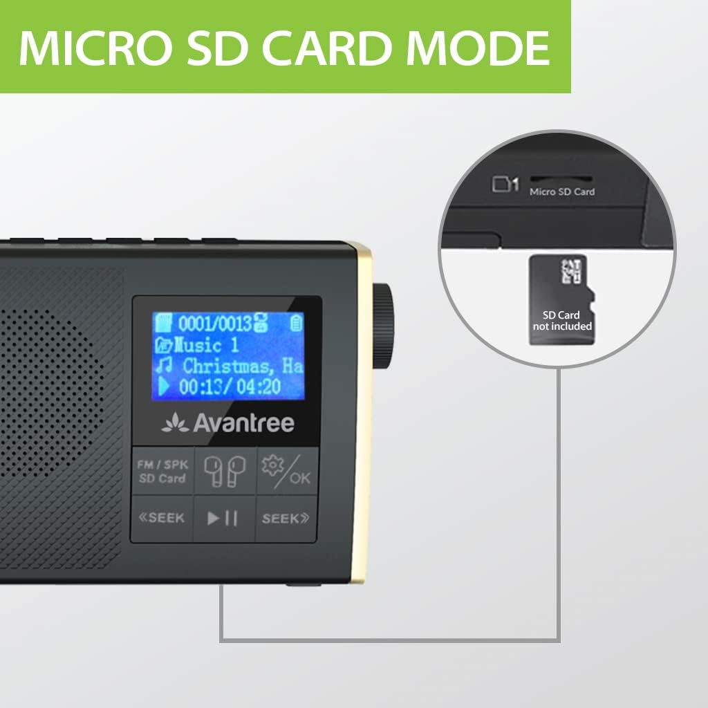 Avantree MP3 4-in-1 Streaming Radio to Earbuds or Home Stereo System, FM Radio, Bluetooth Transmitter, Bluetooth