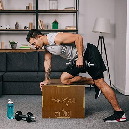 Yes4All Plyo Box, 3-in-1 Wooden Box Jumps for Home Gym (12/14/16?¯in), 450 lbs Boxes Step Up with Smooth Edges & Wide Built-in Handles for Jumping, Strength Training, Lunges, Squats, Dips