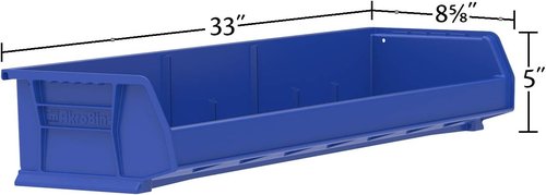 Akro-Mils Plastic Storage Bins - Durable Hanging & Stacking Containers | Blue, 9" x 33" x 5" (4-Pack)