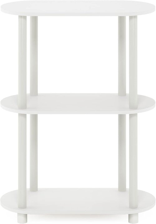 Furinno Turn-N-Tube 3-Tier Modern Oval Side Display Rack - No Tools Required | White/Virgin White