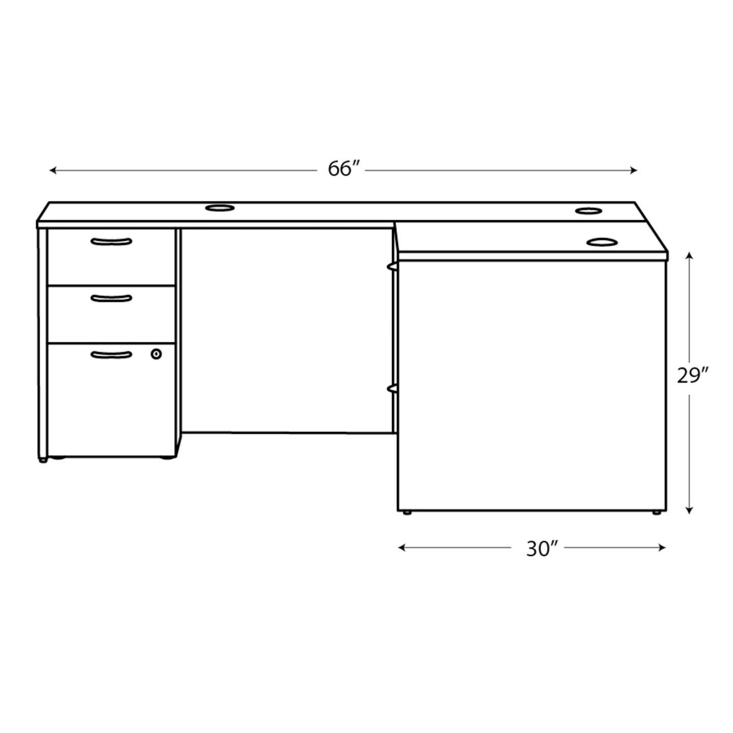 HON MOD L-Desk with Dual Pedestals, Home Office L Shape Executive Desk with Drawers, 66" W x 72" D, Mahogany