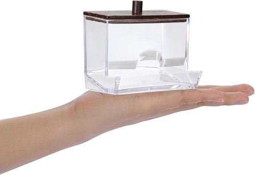 Hipiwe Acrylic Cotton Ball Holder - Clear Qtip Canister with Lid | Bathroom Organizer for Cotton Balls, Swabs, Pads - Brown
