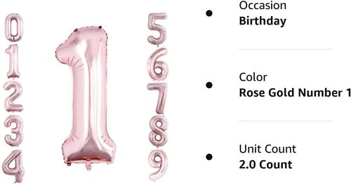 GOER Rose Gold Foil Number Balloons - Huge 1st Birthday Party Decorations | 3 Pack (42", 32", 16")