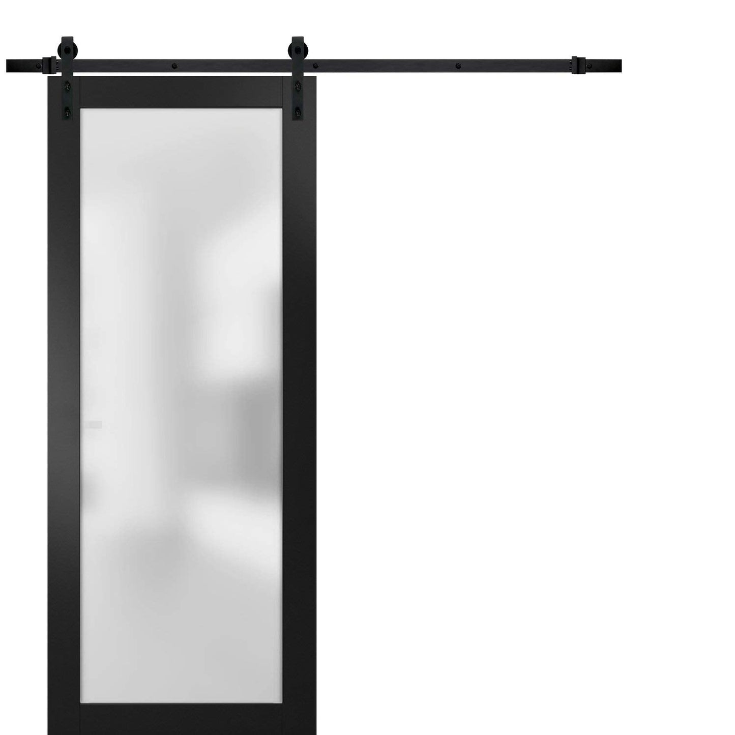 SARTODOORS Planum 2102 | Interior Single Sliding barn Door with Frosted Glass, Solid Wood, 24x96, Black, Modern Style | Hardware Included