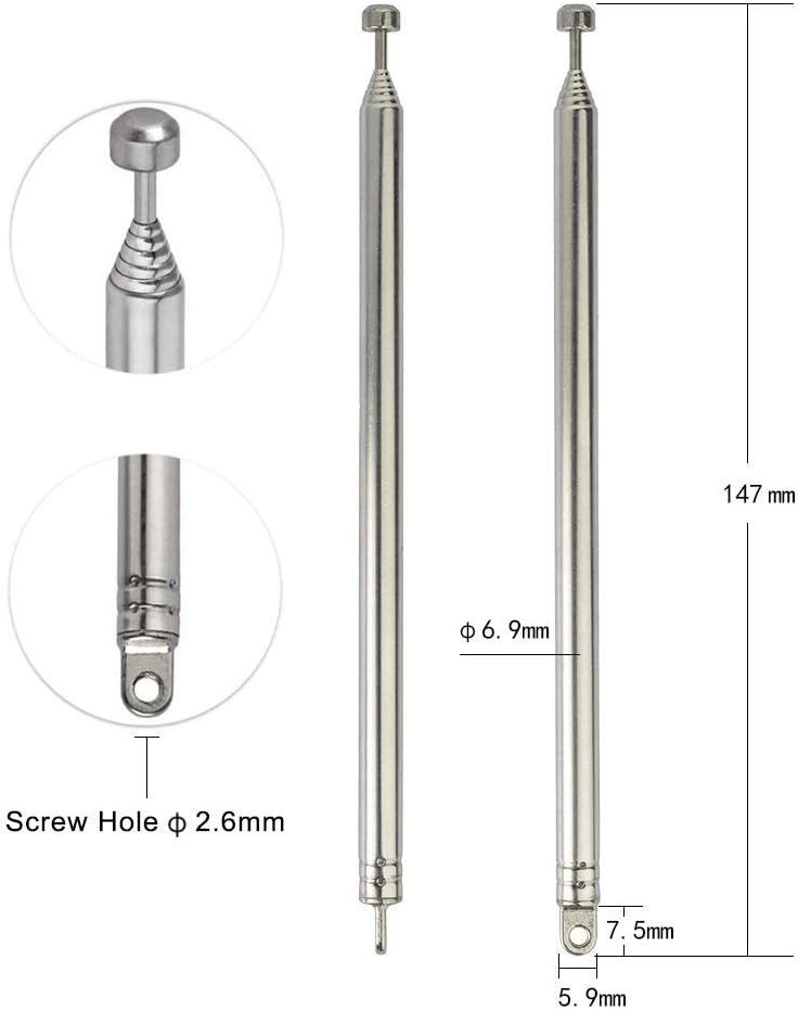 BINGFU 7 74cm (2-Pack) Sections Telescopic AM FM Antenna Portable Radio Antenna Replacement Compatible with Indoor