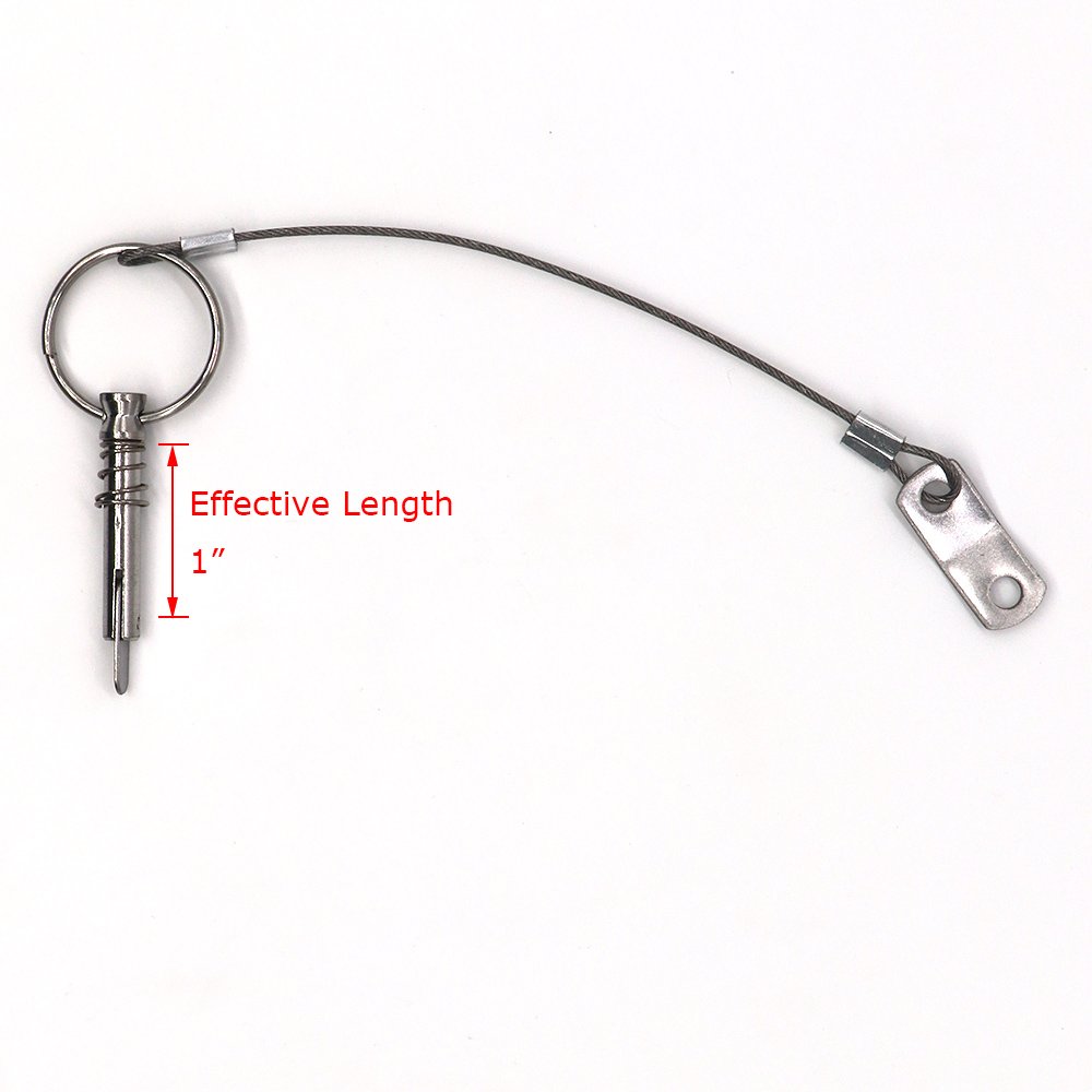 4 Pack Quick Release Pin 1/4" Diameter w/Drop Cam & Spring - Lanyard Prevents Loss, Full 316 Stainless Steel, Bimini Top Pin, Marine Hardware, Free Installation Screws