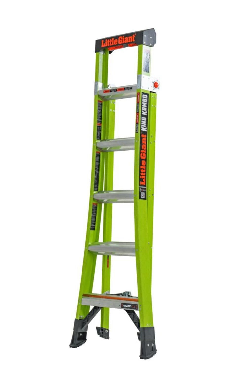 Little Giant Ladders King Kombo™ Industrial 5-Ft Multi-Position Ladder, Step/Extension/Leaning Modes, Non-Conductive Fiberglass, Rotating Wall Pad, Ground Cue, 375 Lbs. Capacity Type IAA