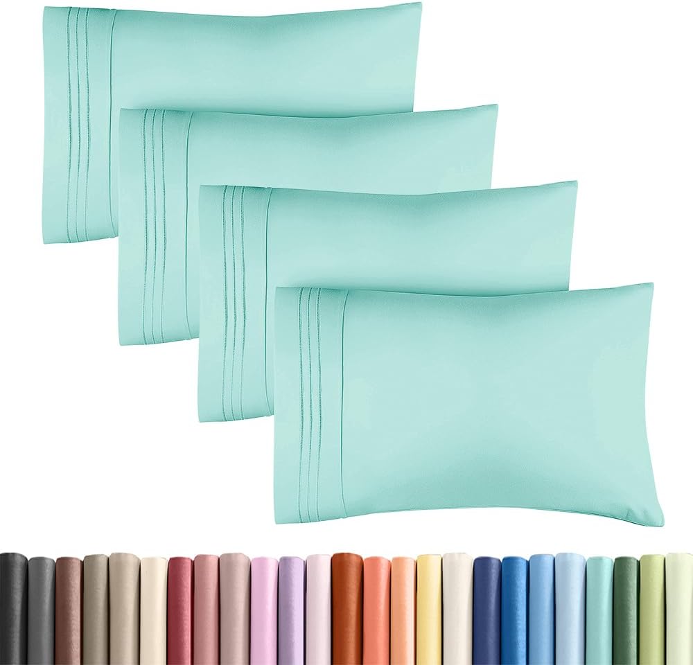 Skiennix Standard Pillow Cases Set of 4 - Ultra Soft Hotel Quality Covers - Machine Washable Spa Blue