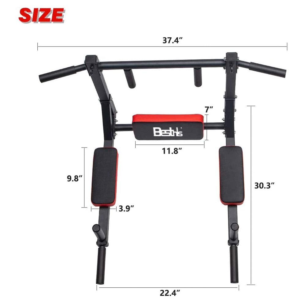 BESTHLS Wall Mounted Pull Up Bar and Dip Station, Heavy Duty Wall Mount Pull-up Chin Up Bar Multifunctional Home Gym Workout Indoor Exercise Equipment Support to 440 Lbs