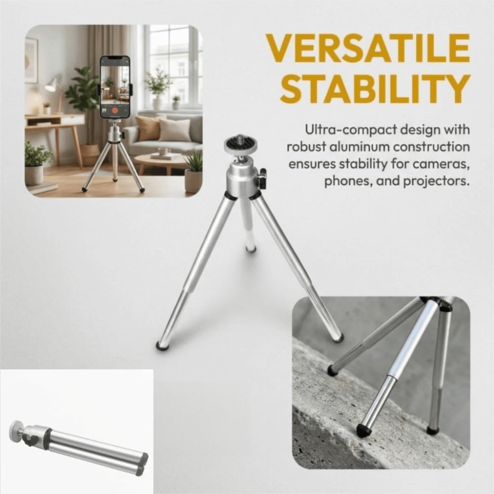 MOPFOL Mini Aluminum Alloy Flexible Tripod Stand Portable Bendable Legs Projector Holder with Ball Head for Camera