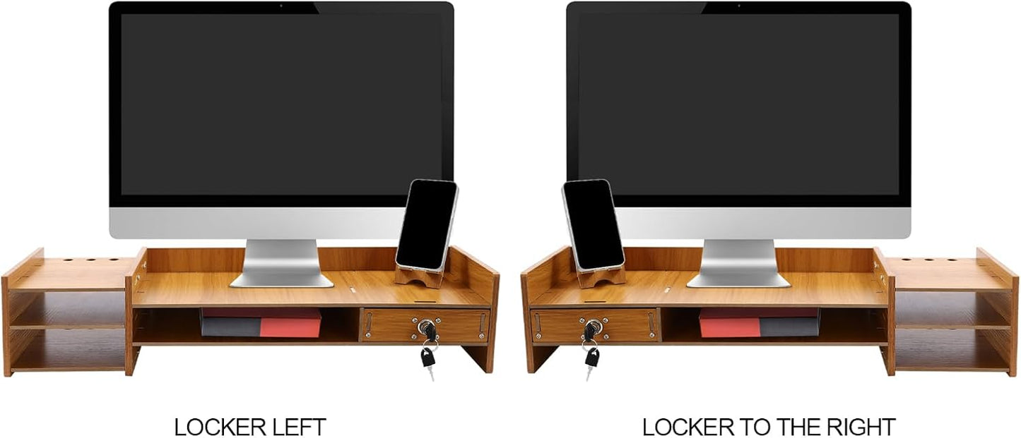 QUSKLISU (02) Computer Monitor Stand, Computer Rack with Drawers, Two top Platforms Desk Organizer Monitor Stand