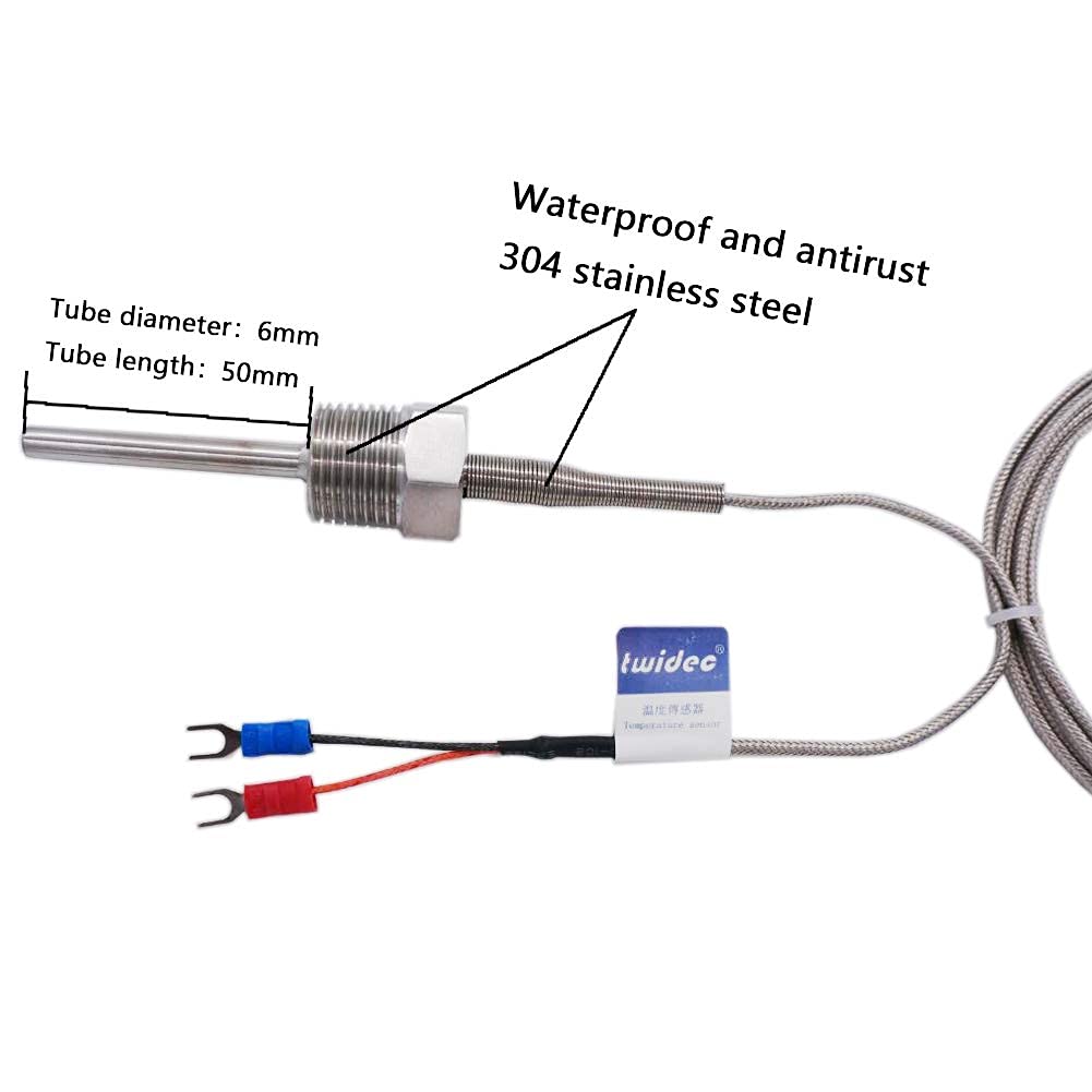 Twidec/Display PID Temperature Controllers Thermostat Box +2M NPT 1/2"inch (6X50MM) Pipe Thread K Type Temperature Sensor Probe