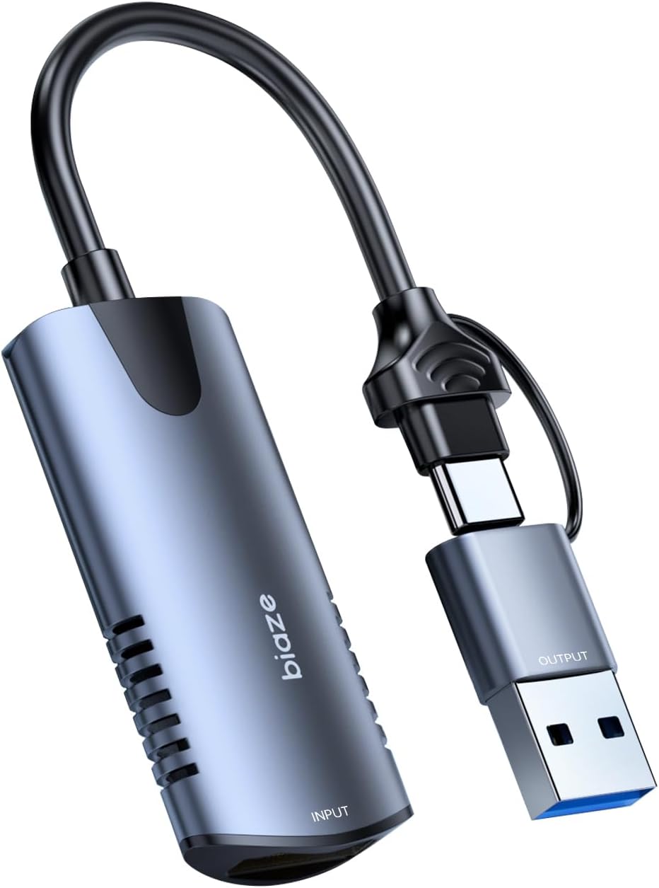 biaze 4K 1080P 30FPS PS5, Video Capture Card, HDMI to USB/USB C Capture Card Video Capture Device for Streaming Game