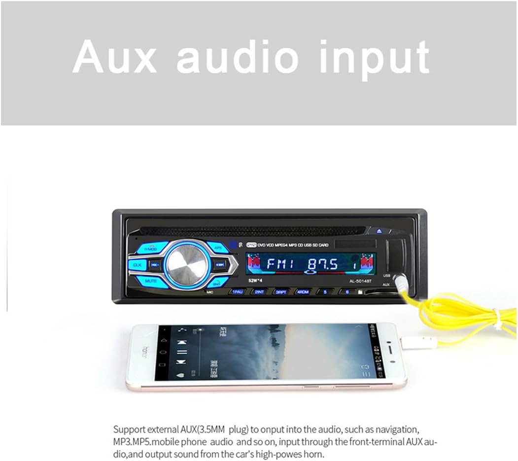 WEPARTICULAR 12V MP3 Car Stereo CD DVD Player Single Din Car Radio with Bluetooth Hands-Free/FM Receiver/USB/AUX/SD