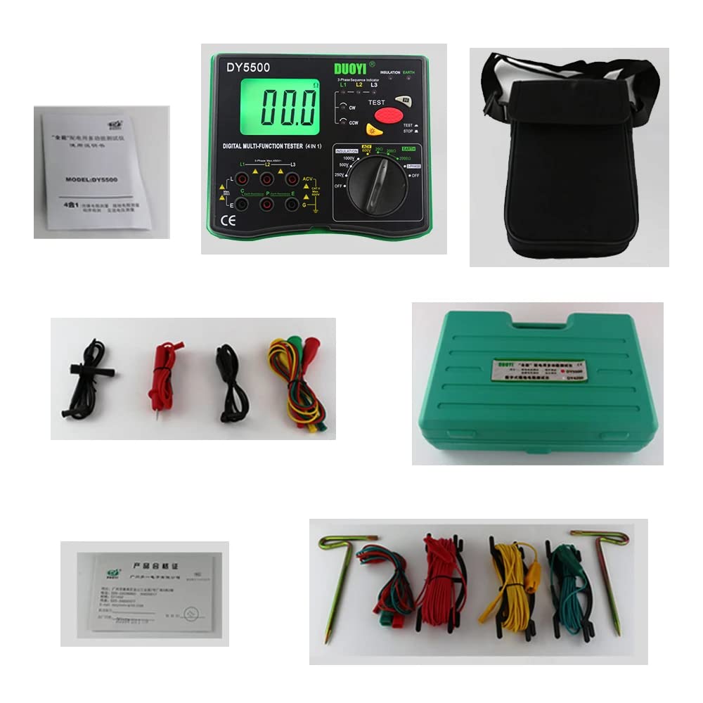 HOJILA DY5500 4 in1 Multimeter Earth Ground Resistance Tester Meter Insulation Tester Voltmeter Phase Indicator