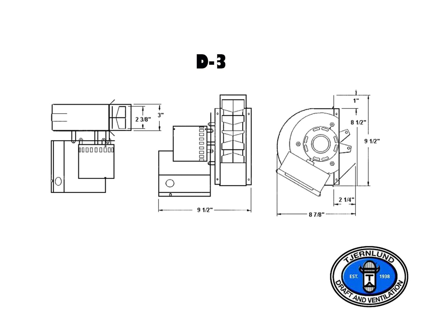 Tjernlund D-3 Inline Draft Inducer Fan for Vertical Vent Systems for All Fuels