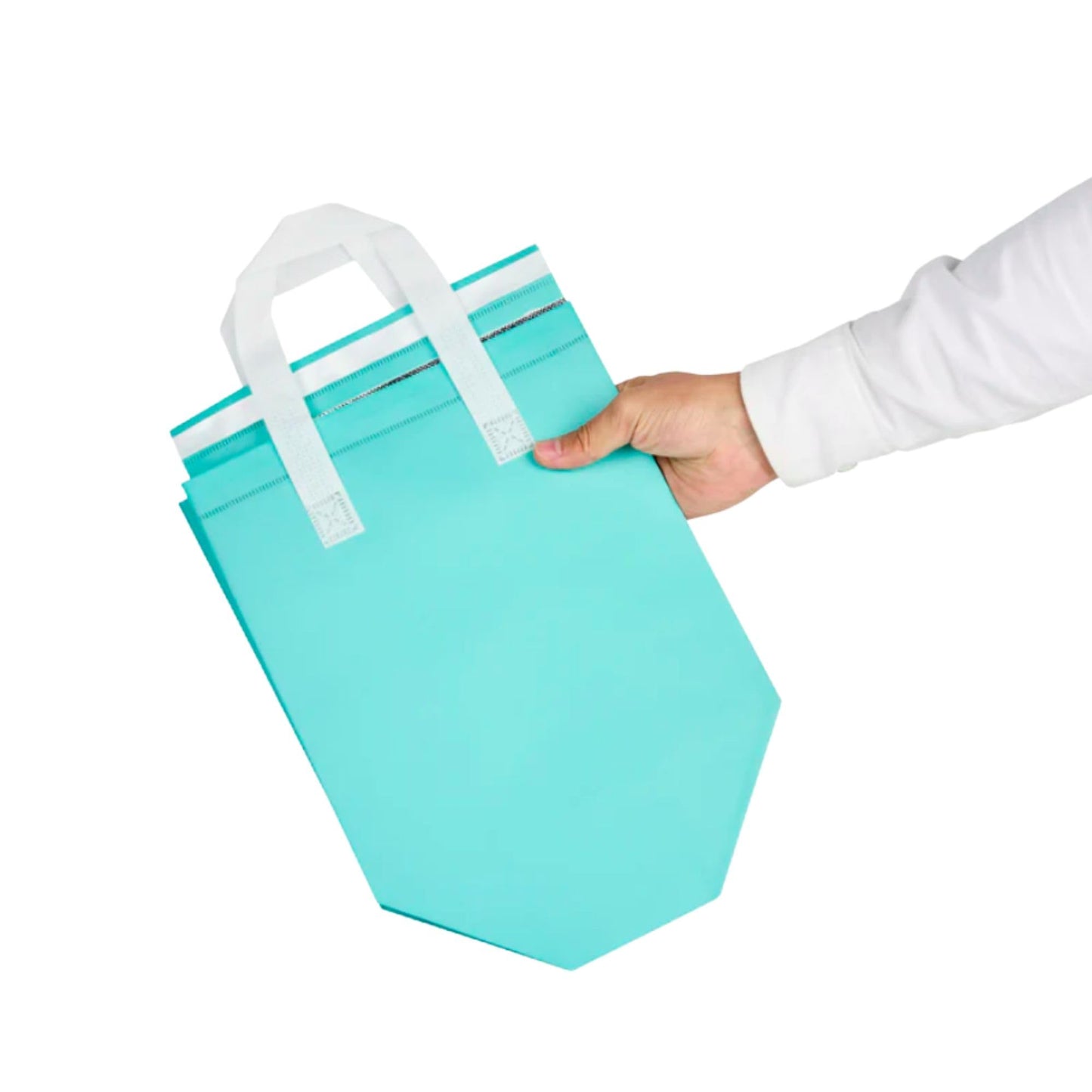 Restaurantware Insulated Delivery Bags 100 Count 9.449 x 5.906 x 10.236 Inches Nonwoven Take Out Bags For Food With Sturdy Handles, Teal Insulated Grocery Bags Tamper-Evident Foldable