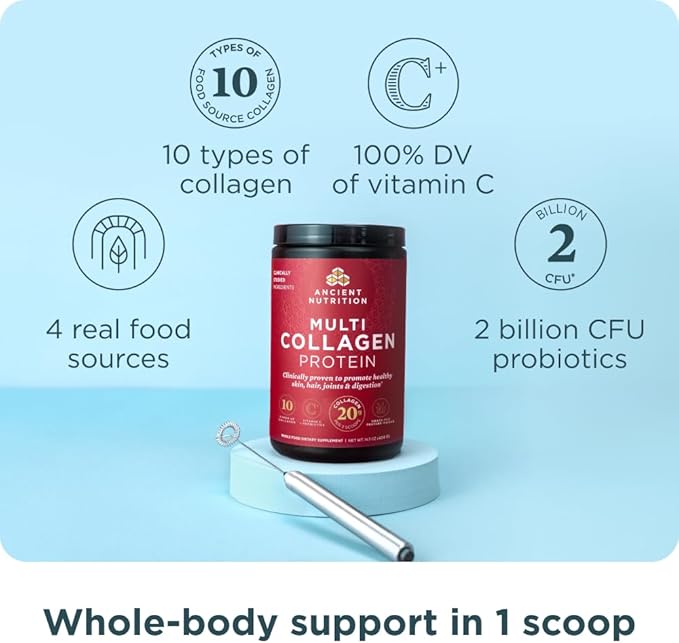 Ancient Nutrition Hydrolyzed Collagen Peptides Powder, Unflavored Multi Collagen Powder Packets for Women and Men with Vitamin C, 24 Servings, Supports Skin and Nails, Gut Health