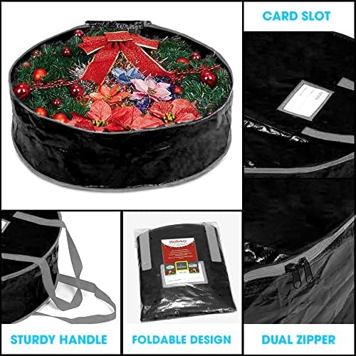 Propik Wreath Storage Bag - Tear-Resistant Holiday Garland Container with Heavy-Duty Handles | 24” x 24” x 8” (Black)