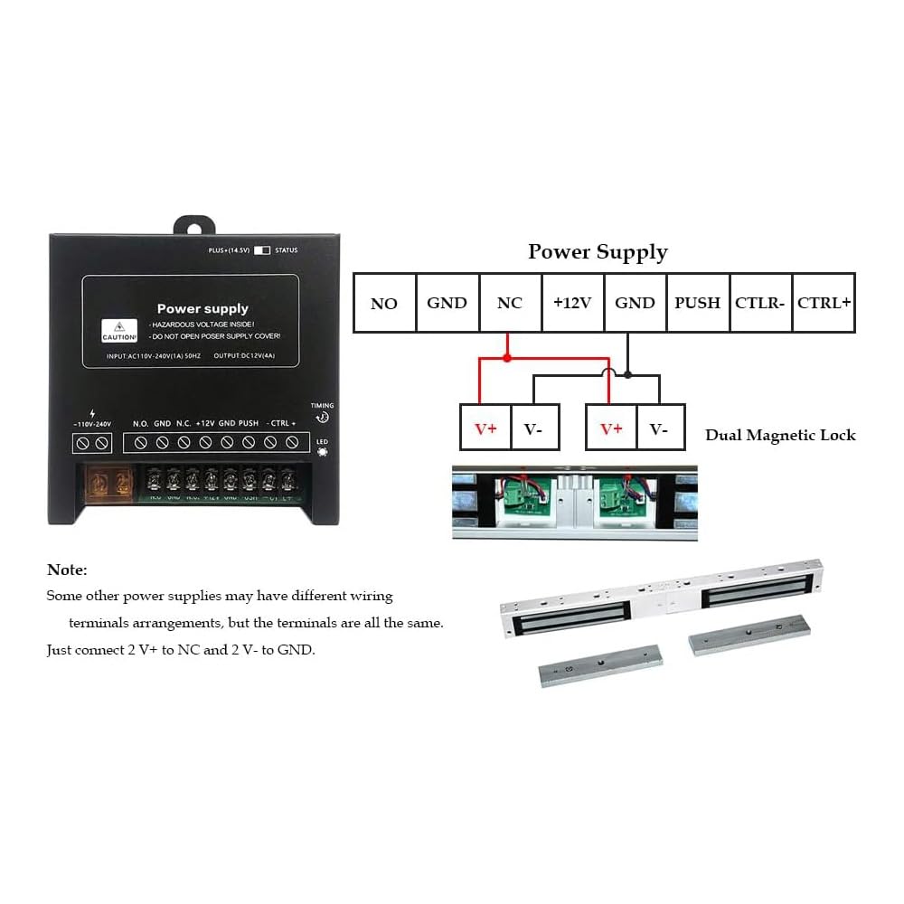 Double Door Mag Lock 280KG / 600 LBS of Magnetic Holdings Force Electromagnetic Commercial Lock DC 12V, LED Indicator and NO/NC Options with Z and L Bracket