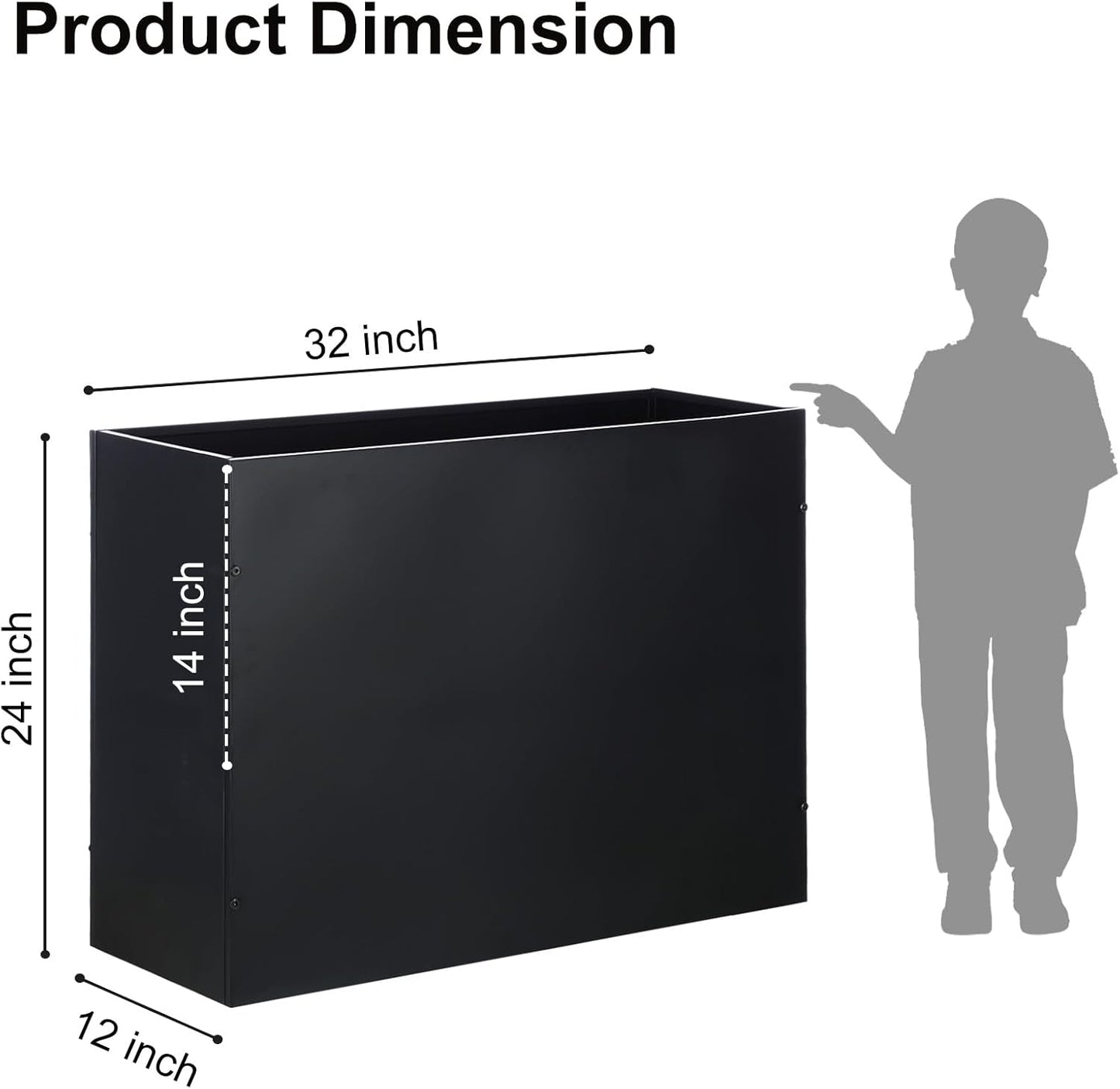 SUNNYPARK Large Metal Planter Box - 32”x 12”x 24” | Heavy-Duty Rectangular Black Planter with Drainage Holes for Outdoor Use