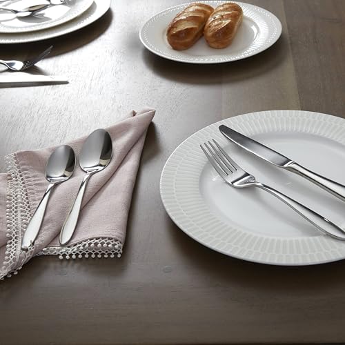 Oneida Silverware Set, Mooncrest 65-Piece Everyday Flatware Set, Service For 12, 18/0 Stainless Steel, Rust Resistant And Dishwasher Safe, Knives Spoons And Forks, Utensils (Silver, 65 Piece)