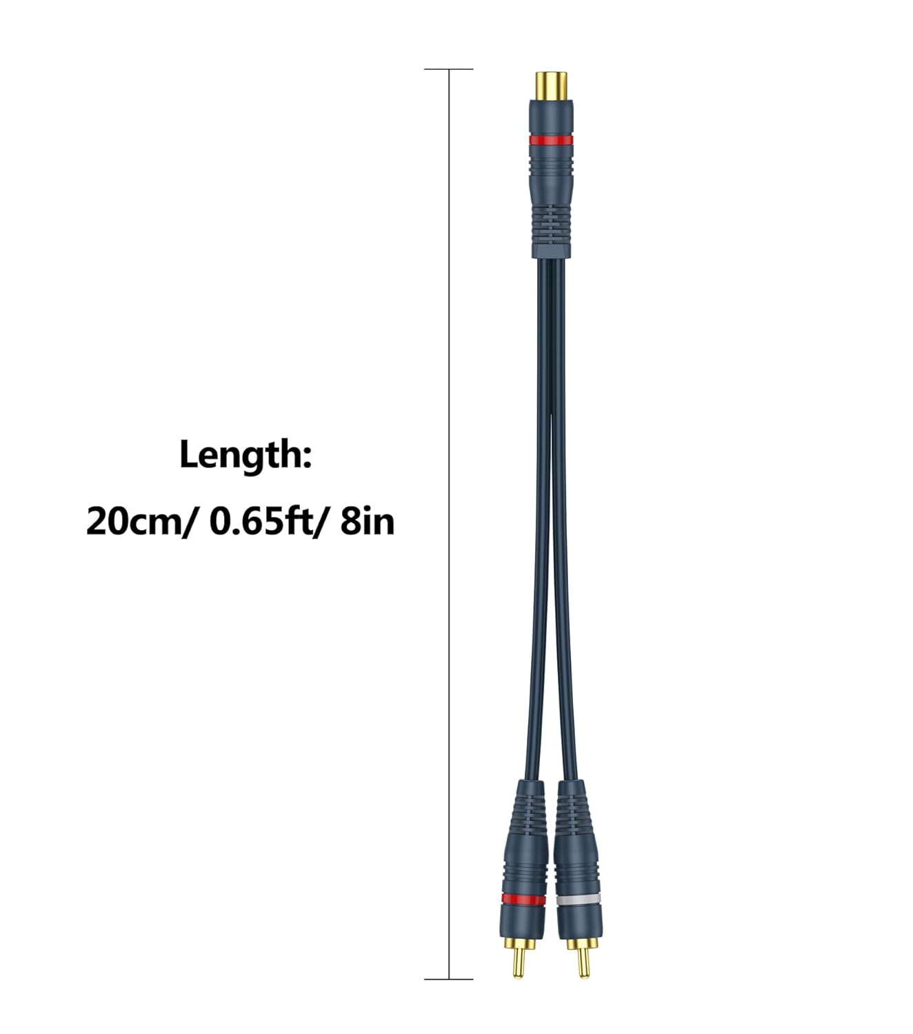 1 2 2 Pack, 8 inch RCA Splitter Female to Male RCA Y Splitter Audio Video Cable Split Adapter Dark Blue