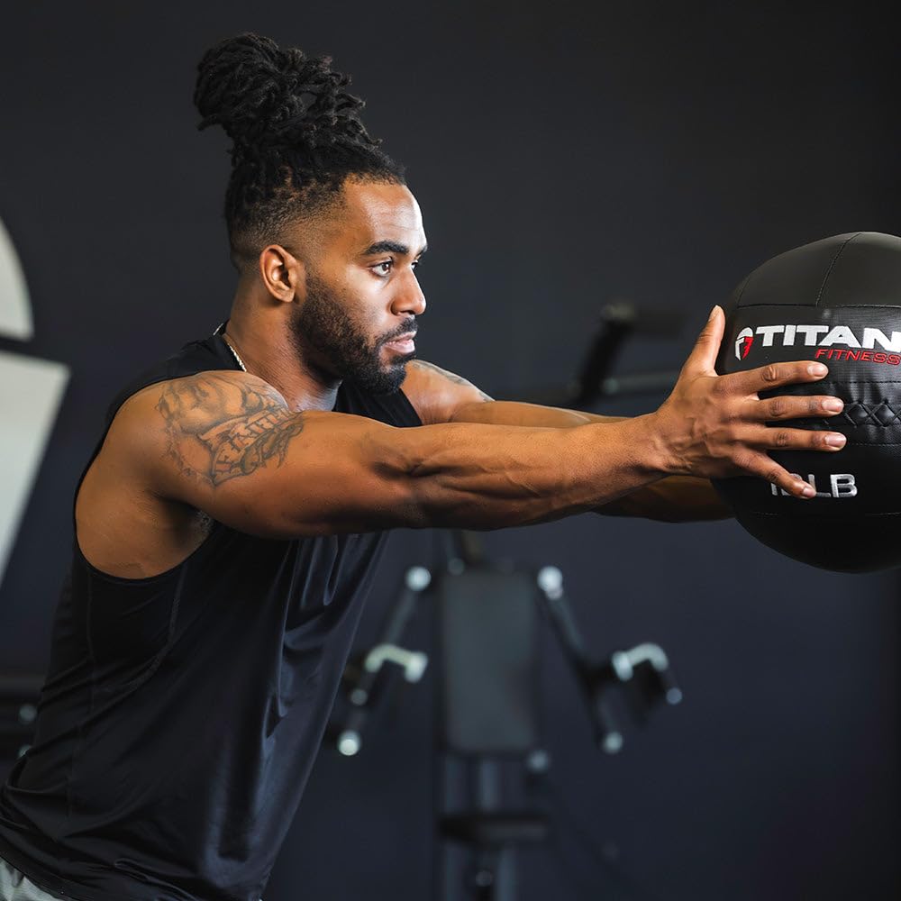 Titan Fitness 6 LB - 14 LB Set Soft Shell Medicine Wall Balls with Poly-Composite Laminate Cross Texture Non-Slip Grip for Throwing, Core Strength, Floor Exercises, Stretching