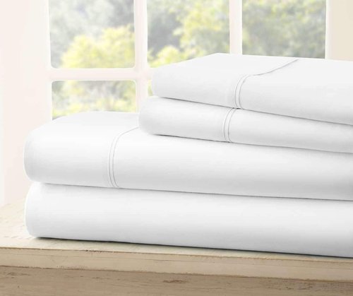 Elegant Decor 4 Piece Queen Bed Sheet Set - Luxury 300 GSM Double Brushed Microfiber - 16 Inch Deep Pockets, Wrinkle Resistant, Cool & Breathable (White)