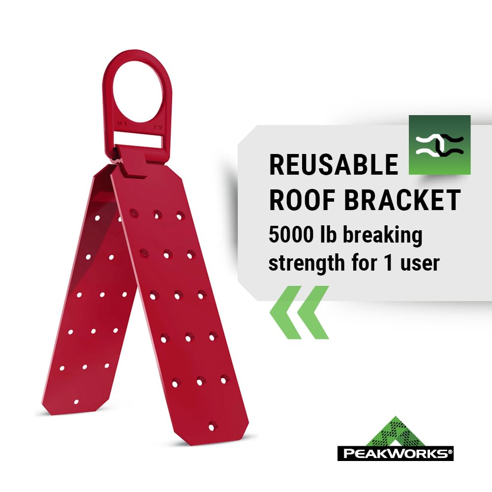 Peakworks OSHA Compliant, Fall Protection Roofer's Kit, Safety Harness (Universal Fit), Rope Grab, 25' Vertical Lifeline, and Reusable Roof Bracket, White/Green, V8257272