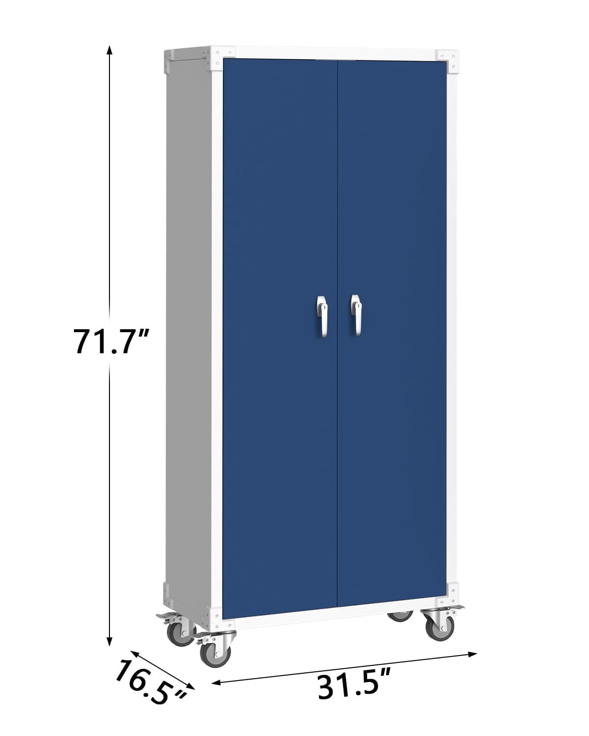 MilleLoom 71" Tall Locking Metal Storage Cabinet with Wheels, 4 Shelves, 2 Doors, Handle Lock, Cold Rolled Steel, Storage for Garage Home Office, Warehouse, Basement, Blue Grey