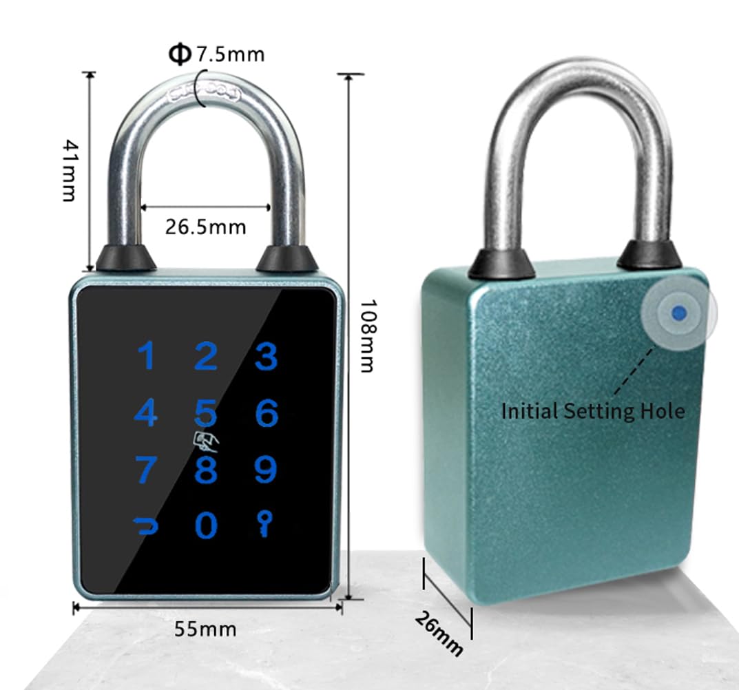 Combination Smart Padlock with Key Backup, Bluetooth Touchscreen Keypad Electronic Padlock App Controlled, Waterproof, 7.5mm Schackle Suitable for Gate Gym Warehouse Suitcase School Fence