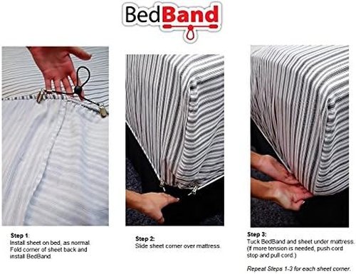 Bed Band | USA-Made Bed Sheet Holder & Gripper - Patented Design for Smooth Sleep - Black, 1 Pack (4 Bands)