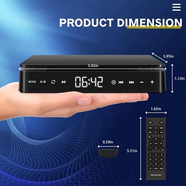 tengertang Region-Wide Free DVD Player Portable CD Player with HDMI and AV Output Ports Multifunctional DVD Player USB