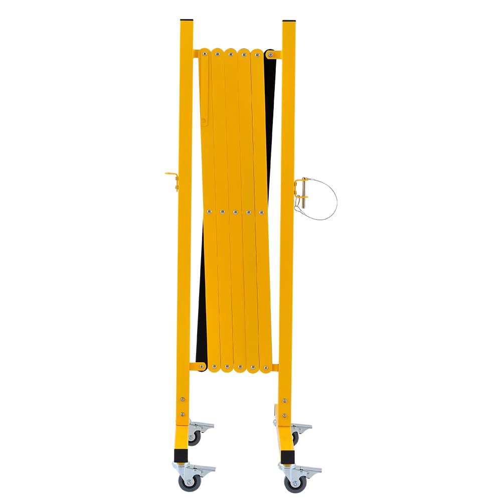 GYMTIME Easily Assembled Expandable Metal Barricade, 8 Feet, Portable Safety Barrier with Casters, Flexible Fence Mobile Barrier Gate, Adjustable Traffic Fence