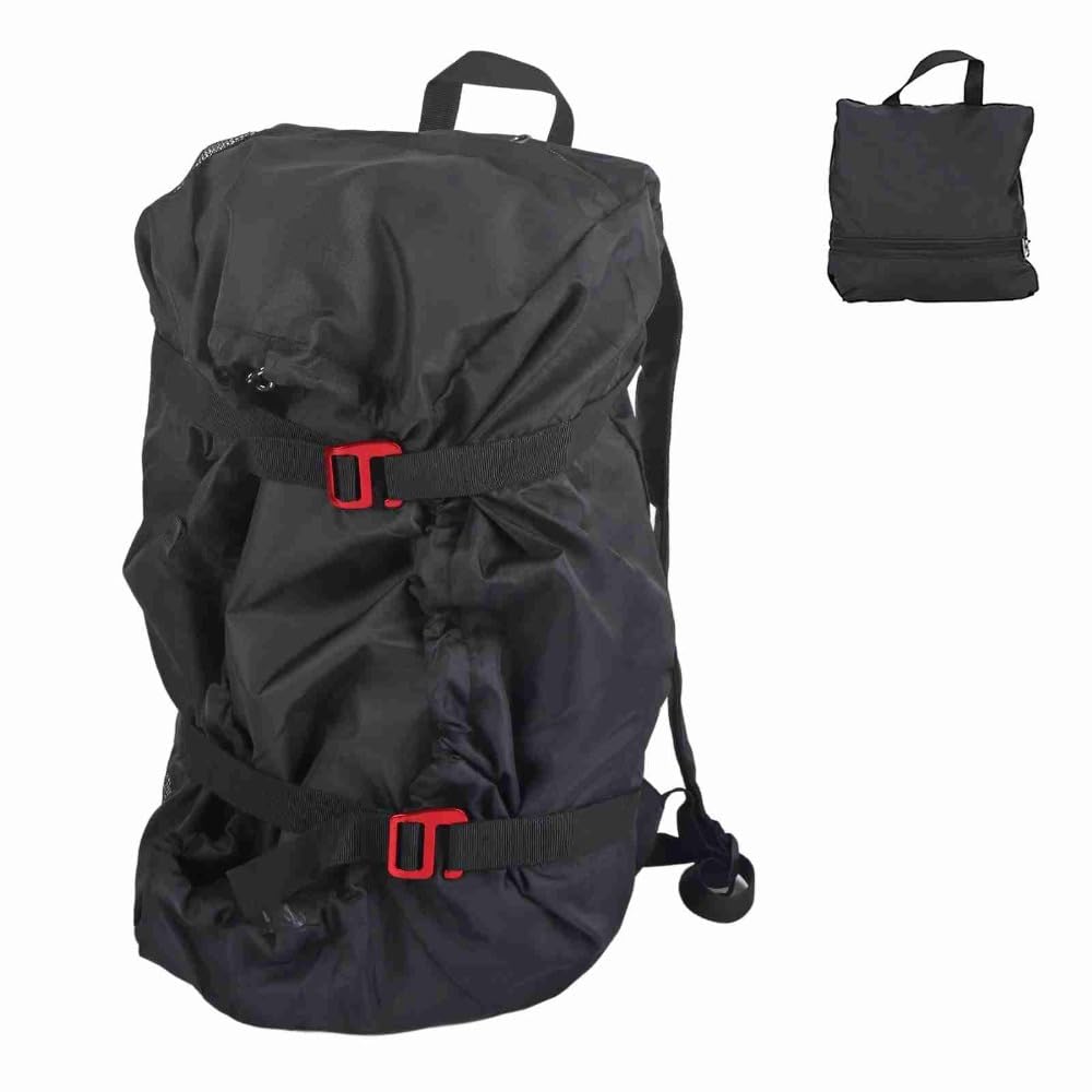 MOPFOL Rock Climbing Rope Bag – Water proof Oxford Folding Storage Backpack with Ground Sheet, Adjustable Shoulder Strap for Outdoor Camping, Hiking(Black)