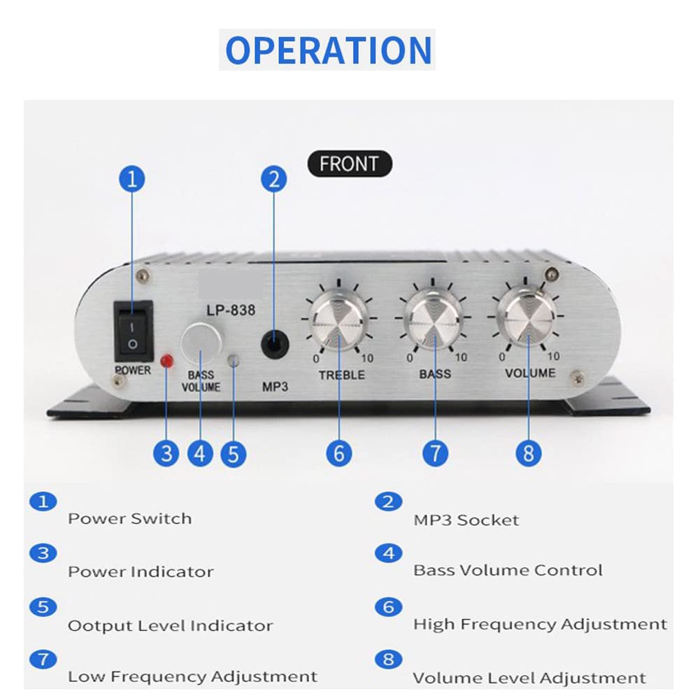 2x15W 20W 2.1CH MP3 MP4 Audio Power Amplifier, + Hi-Fi HiFi Stereo Subwoofer Amp Home Bass Audio Power Amplifier
