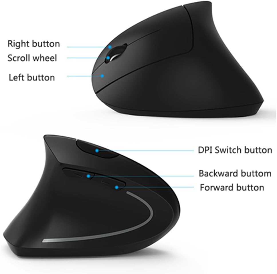 Lekvey 2.4 Left Handed Mouse, Wireless GHz USB Lefty Left Hand Ergonomic Vertical Mouse, Less Noise - Black