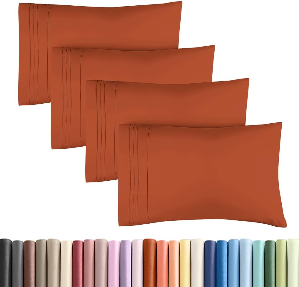 Skiennix Standard Pillow Cases Set of 4 - Ultra Soft Hotel Quality Covers - Machine Washable Terracotta