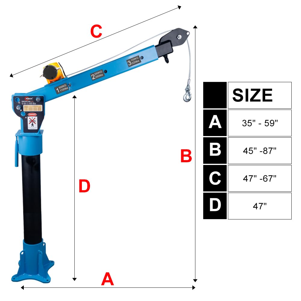 Pismire 1100lb Folding Truck Jib Crane with 3500lb 12V Electric Winch - 360° Swivel, Dual Remote (Infrared + Wired), Painted Steel for Pickup Trucks，Blue