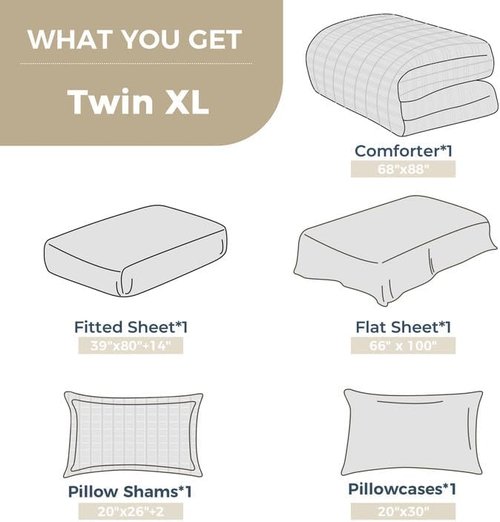 HYMOKEGE Twin XL Comforter Set - Mustard Yellow Seersucker 5-Piece Luxury Bedding Set
