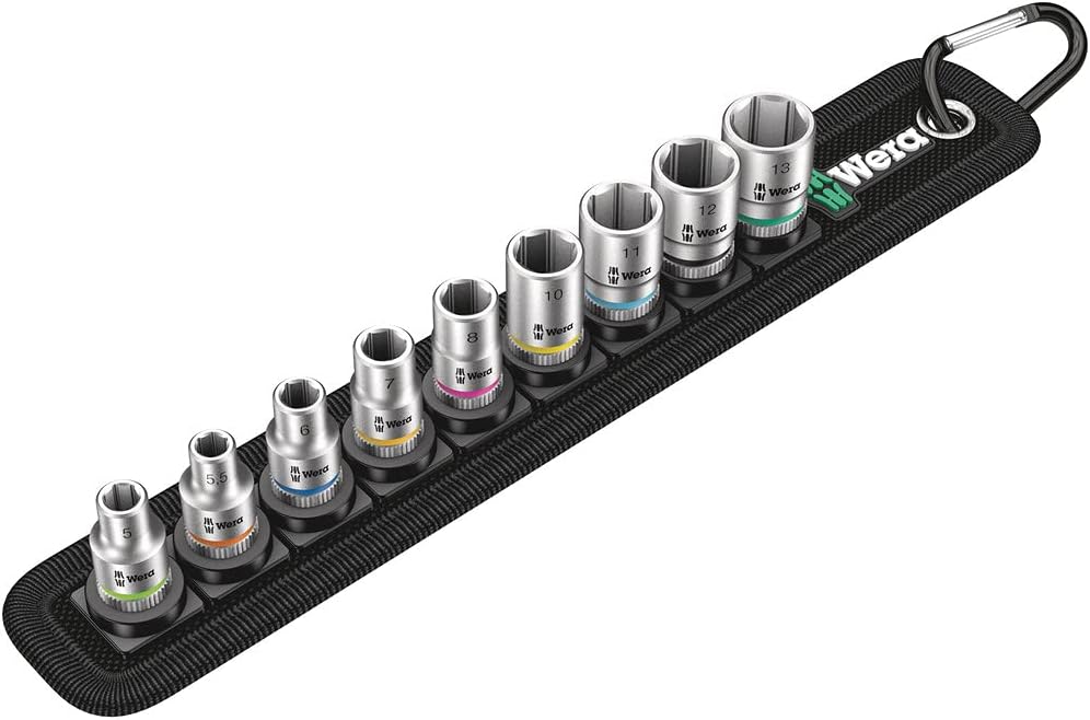 WERA 05003883001 Zyklop Socket Set - 1/4" Drive, 9-Piece Belt A Tool Kit