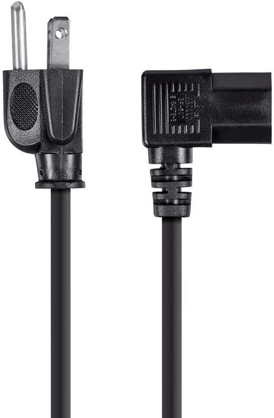 Monoprice 6ft 16AWG 3 (C13/5-15P) Right Angle Power Cord Cable w/ Conductor PC Power Connector Socket - Black