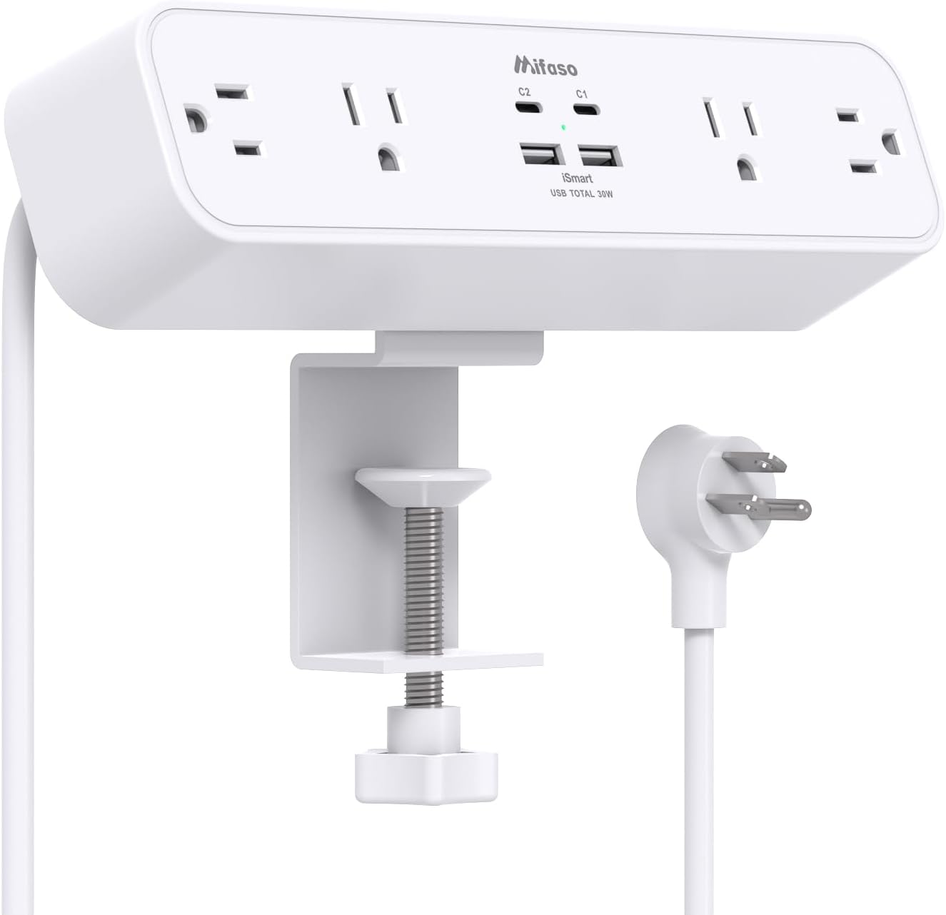 Mifaso PD30W 5Ft 4 4 (2 Desk Clamp Power Strip, Desktop Mount Surge Protector, Fast Charging Station, Extension Cord