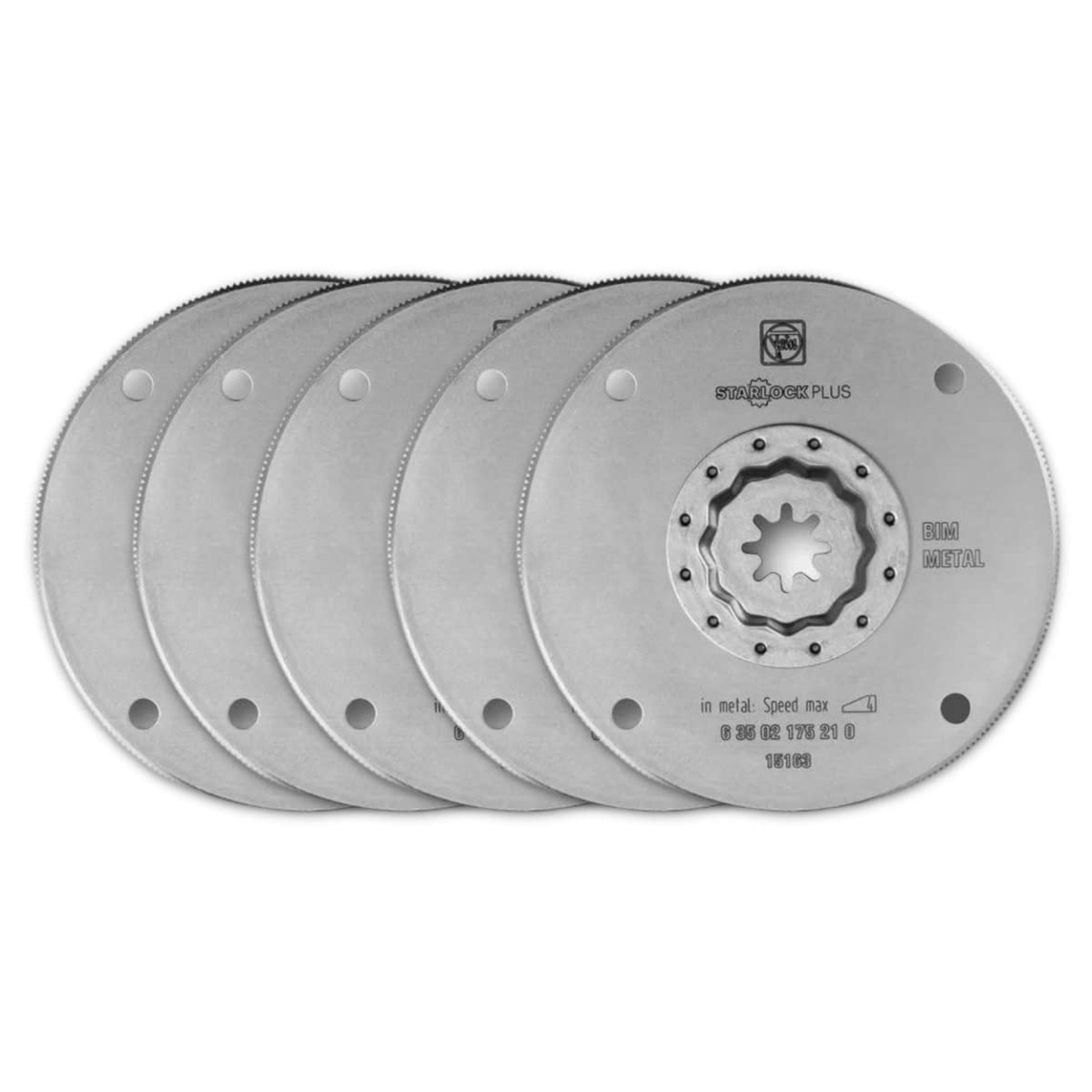 Fein Starlock Plus HSS Saw Blade - Precision Cutting up to 1/16" on Sheet Metals, Wood, GFRP & Plastics, Bimetal with Metal Teeth, Circular Shape, 3-15/16" Diameter, 5-Pack - 63502175230