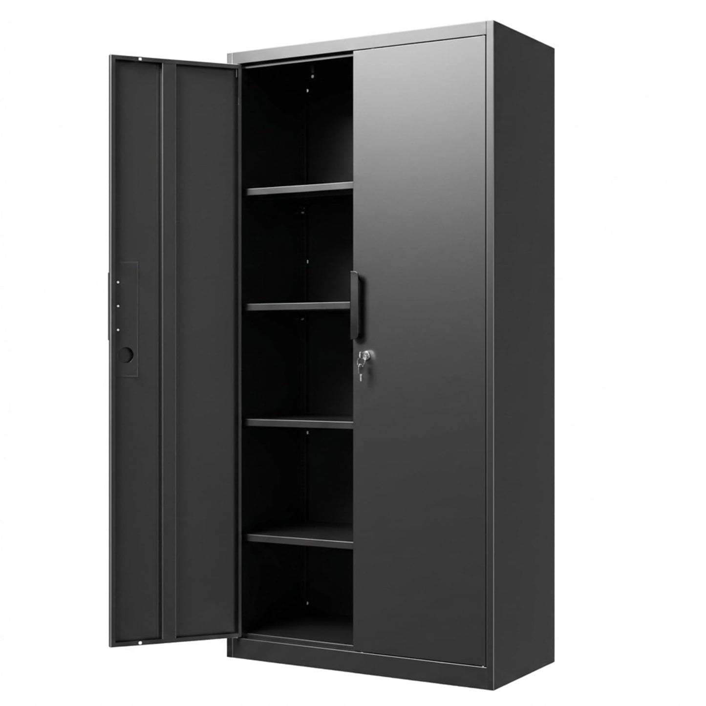 HOMOFFICE Metal Garage Storage Cabinet with Lock, 71" Tall Steel Storage Locker with 4 Adjustable Shelves, Heavy Duty Metal Cabinet for Garage, Office, Home, 31.5”W × 16.5”D, Black