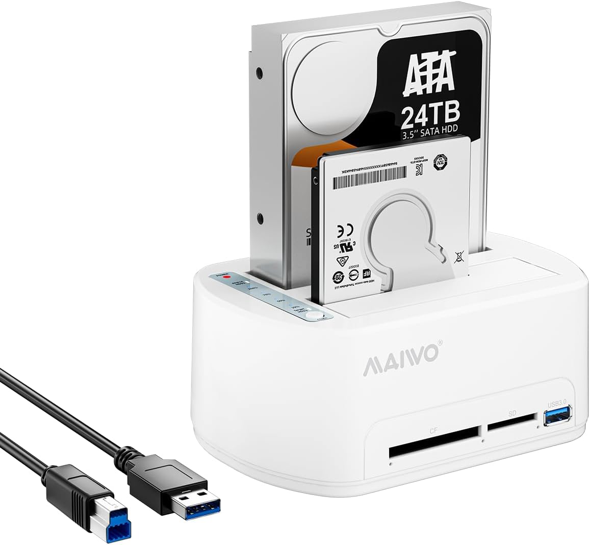 MAIWO 3.0 2.5 3.5-inch 2*24TB, SATA to USB Dual-Bay Hard Drive Docking Station with Offline Clone for & HDD/SSD, Hard