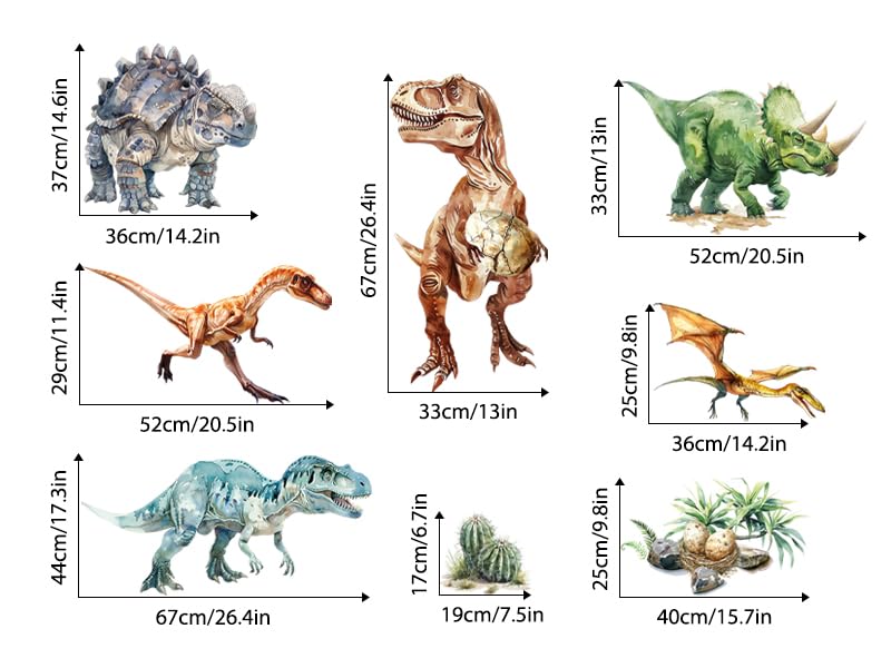 Supzone Dinosaur Wall Decals, Large Dino Wall Stickers Volcano Tropical Plants Cactus Peel and Stick Art Decoration for Boys Girls Kids Classroom Bedroom Toddler Playroom Nursery Room